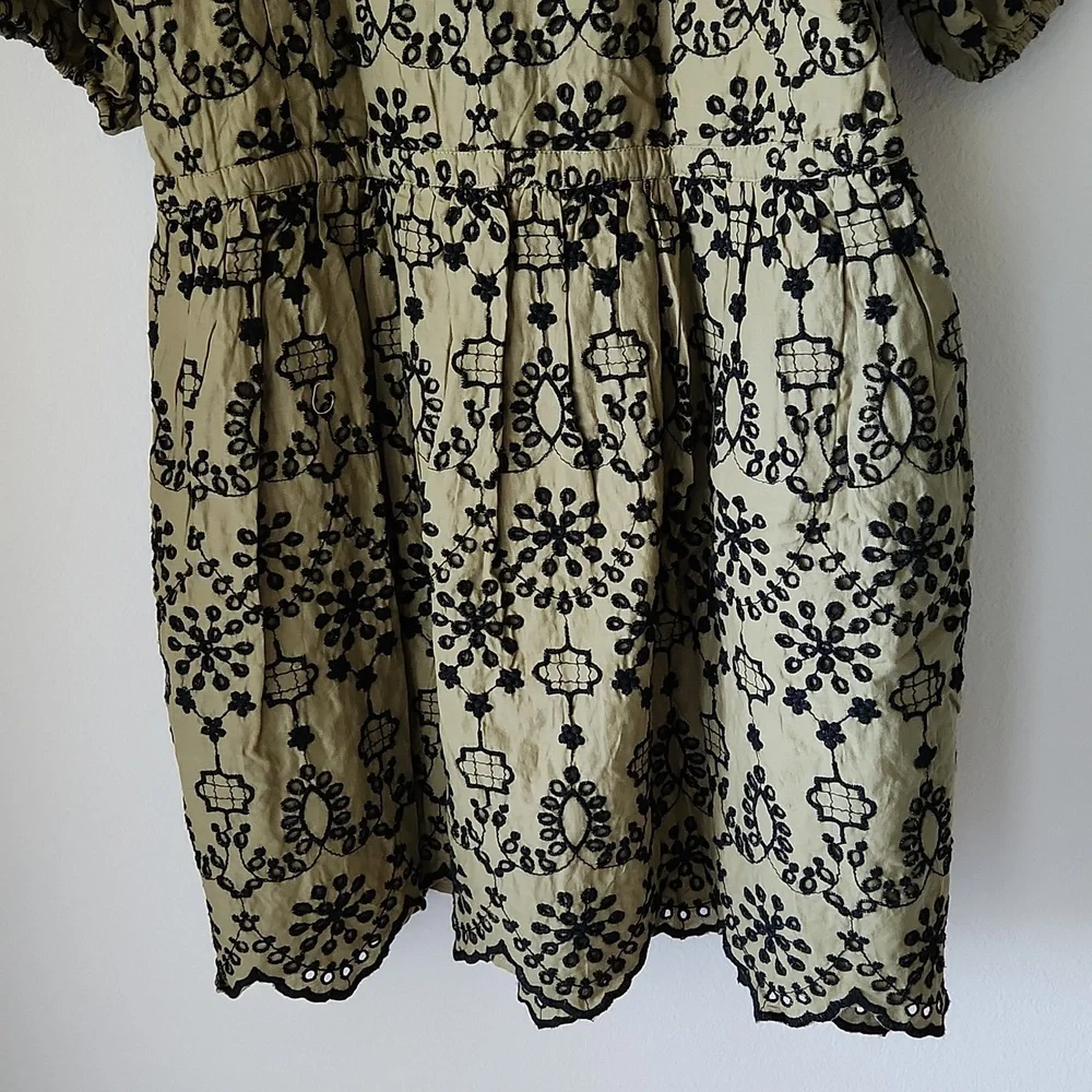 TOPSHOP green and black embroidered eyelet dress Sz 6 NWT 100% Cotton Boho - Picture 10 of 12